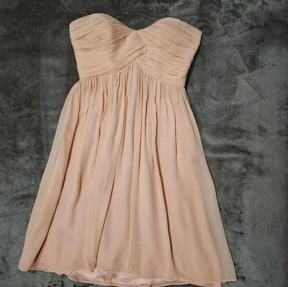 DONNA MORGAN Tube Dress | Coral Strapless 100% Silk Cinched Top Chiffon Mini - Picture 9 of 17